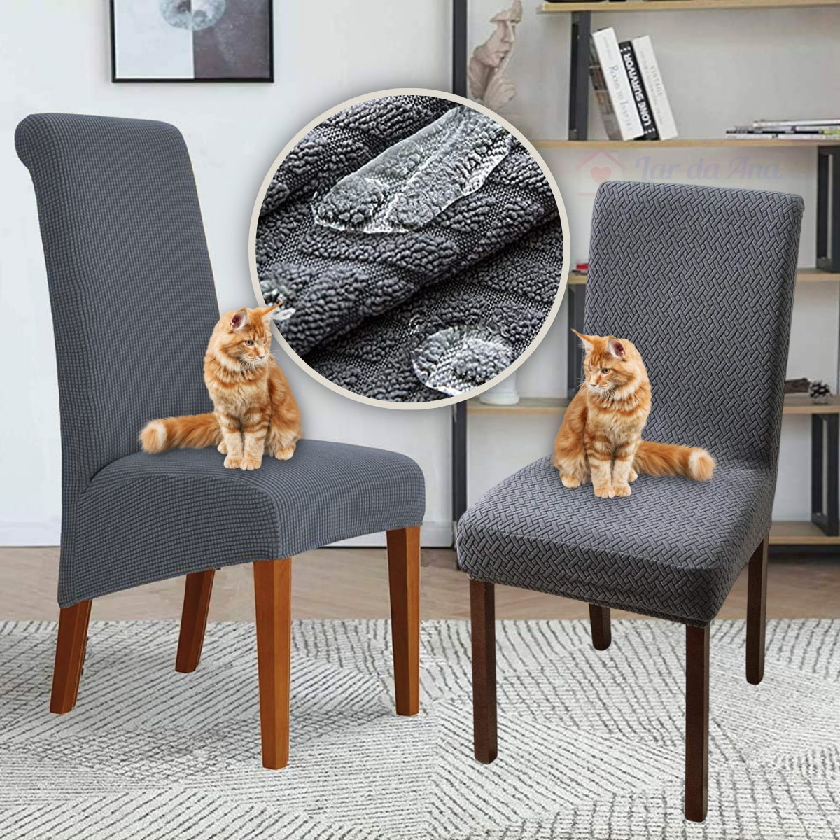 Kit Capas de Cadeira Impermeável - Tecido Jacquard lar da ana cinza