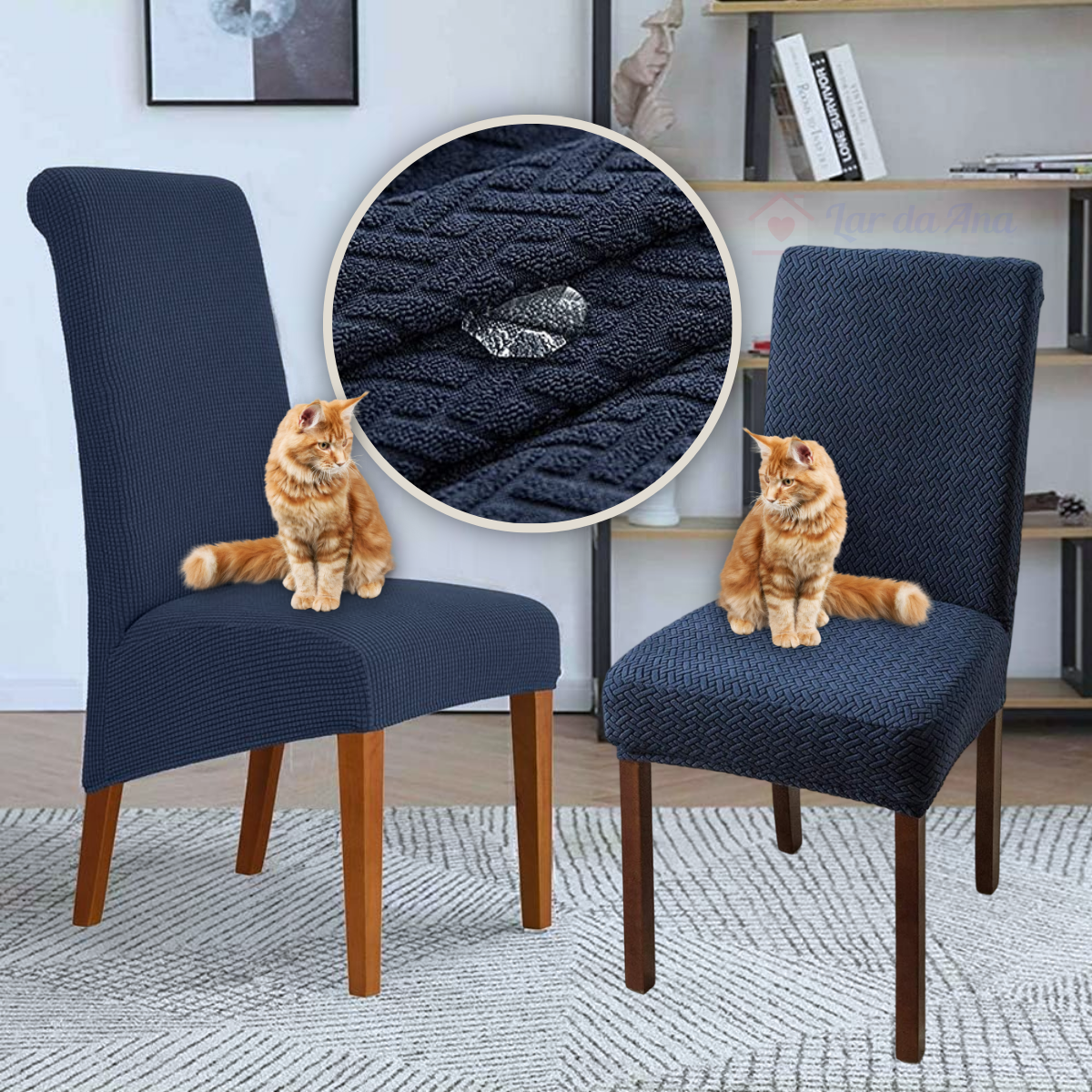Kit Capas de Cadeira Impermeável - Tecido Jacquard lar da ana azul marinho