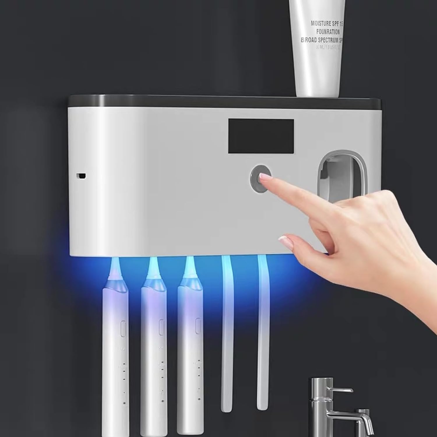 Porta Escova de Dente para Banheiro Suporte de Parede 3 em 1 com Luz UV branco lar da ana