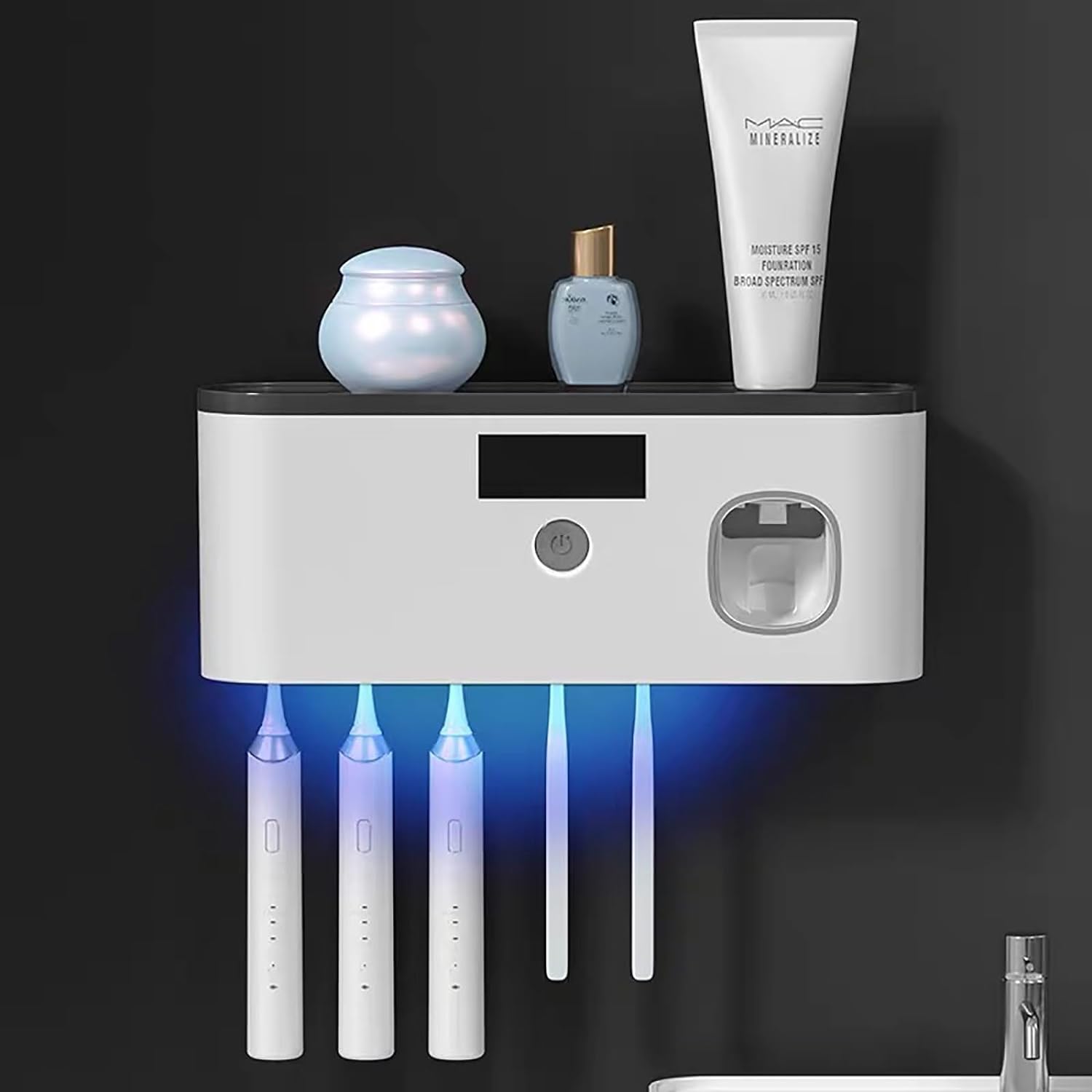 Porta Escova de Dente para Banheiro Suporte de Parede 3 em 1 com Luz UV branco lar da ana