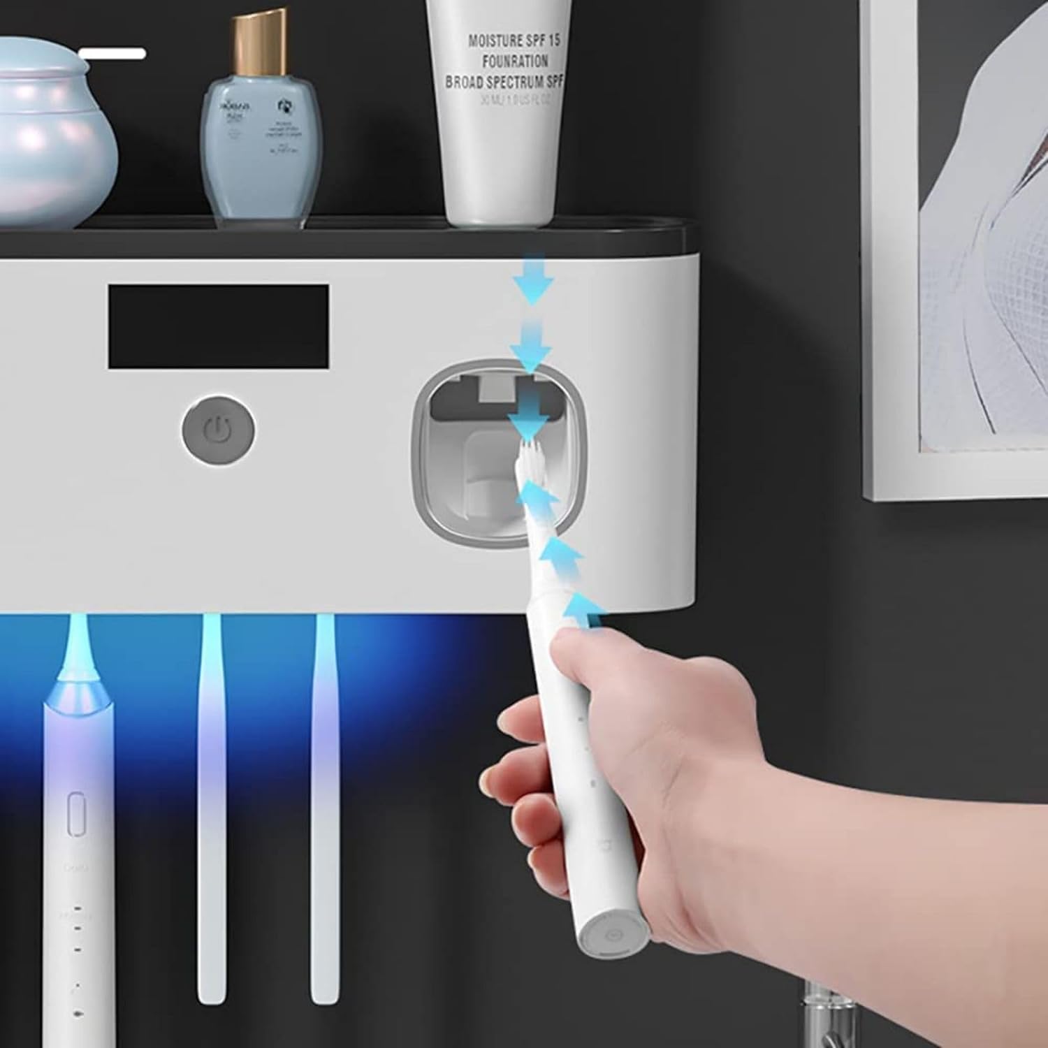 Porta Escova de Dente para Banheiro Suporte de Parede 3 em 1 com Luz UV branco lar da ana