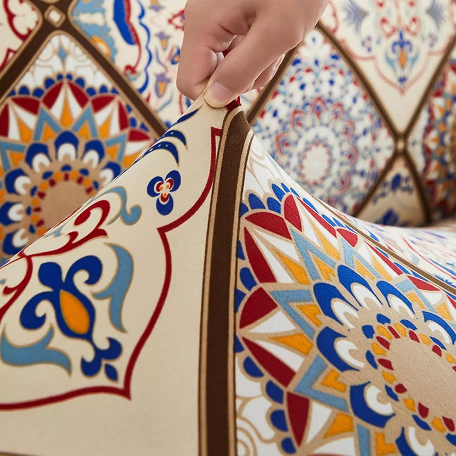 Capa Decorativa de Sofá com Saia Moderna Ajustável Universal - Azulejo Lisboa lar da ana