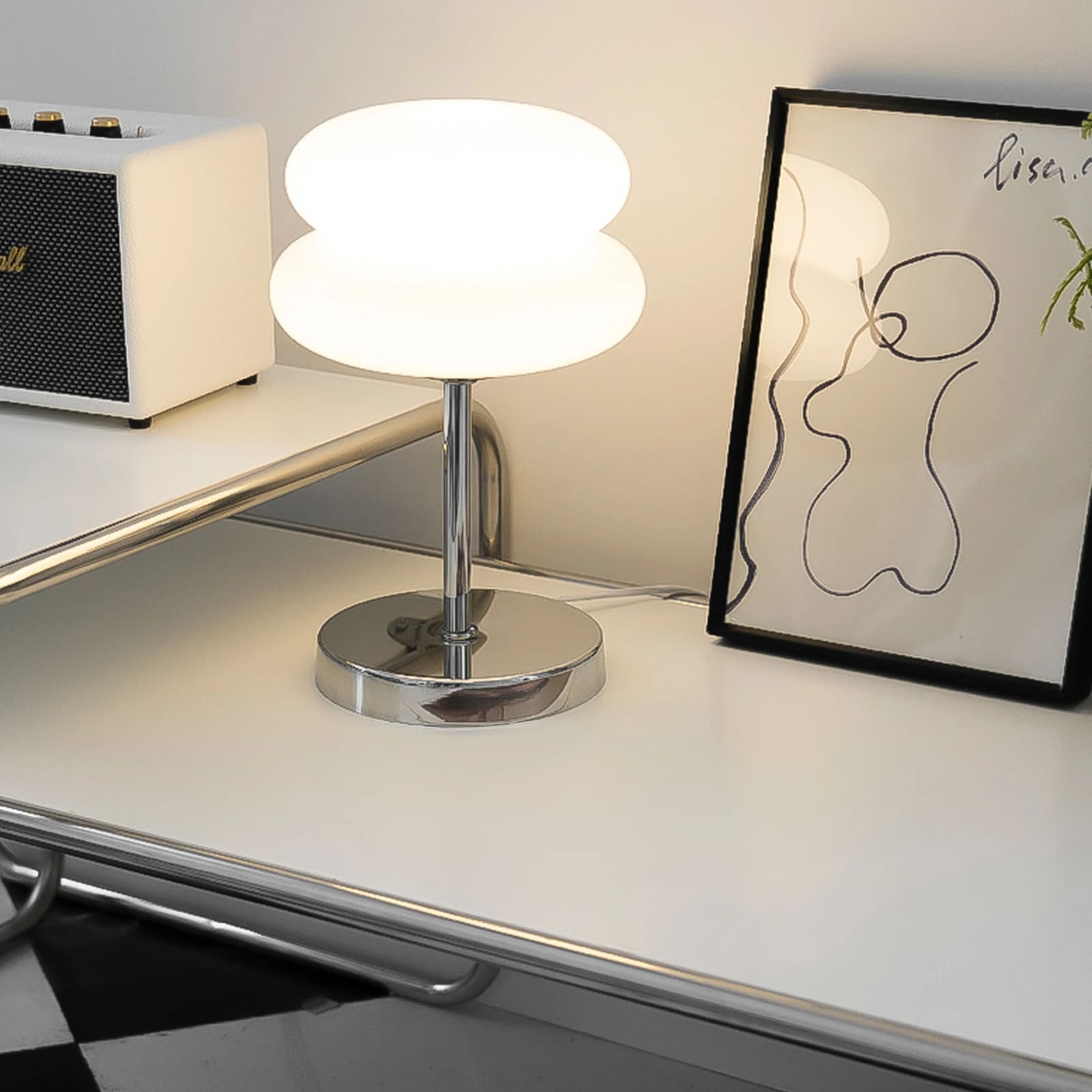 Abajur Decorativo Macaron - Luminária de Mesa de Vidro branco lar da ana