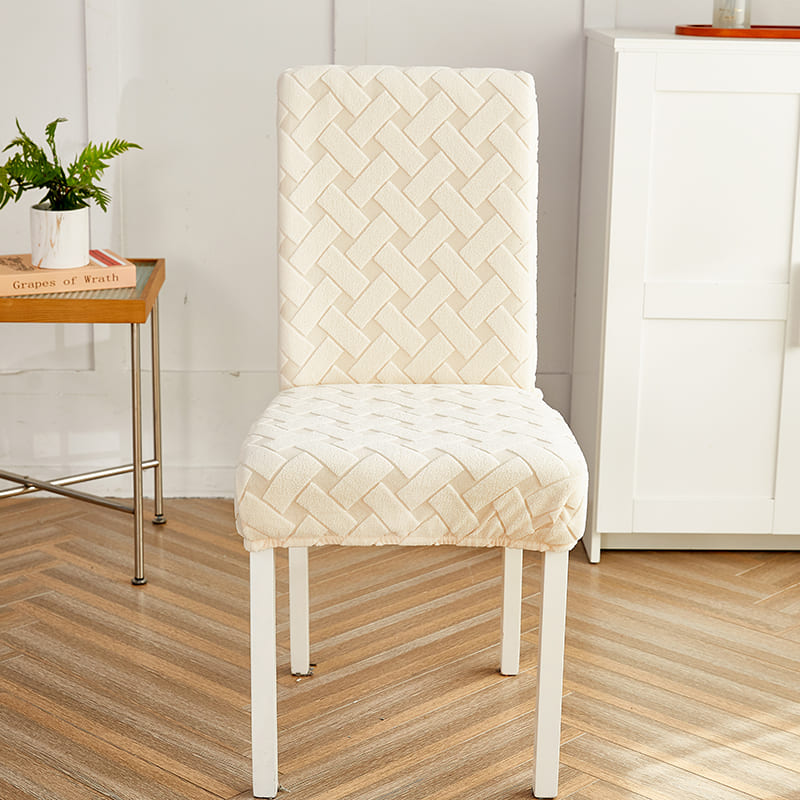 Capa Decorativa de Cadeira de Jantar em Tecido Jacquard Cruzado bege claro lar da ana