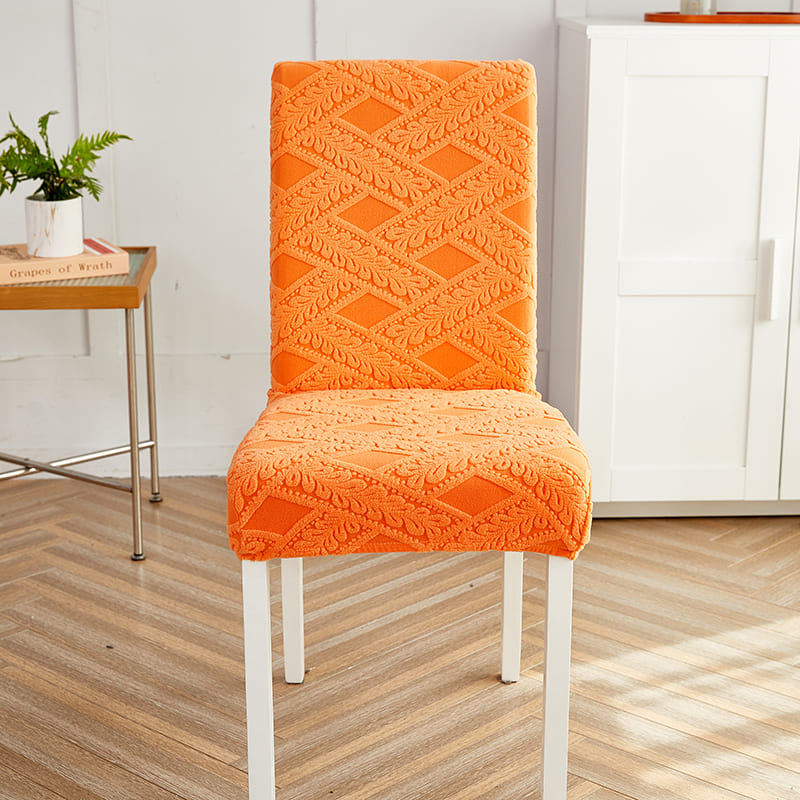 Capa Decorativa de Cadeira de Jantar em Tecido Jacquard Cruzado laranja lar da ana