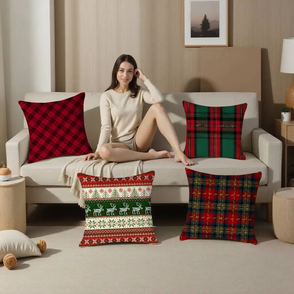 Capa de Almofada Xadrez Natalina Dupla Face - Decoração de Natal Lar da Ana