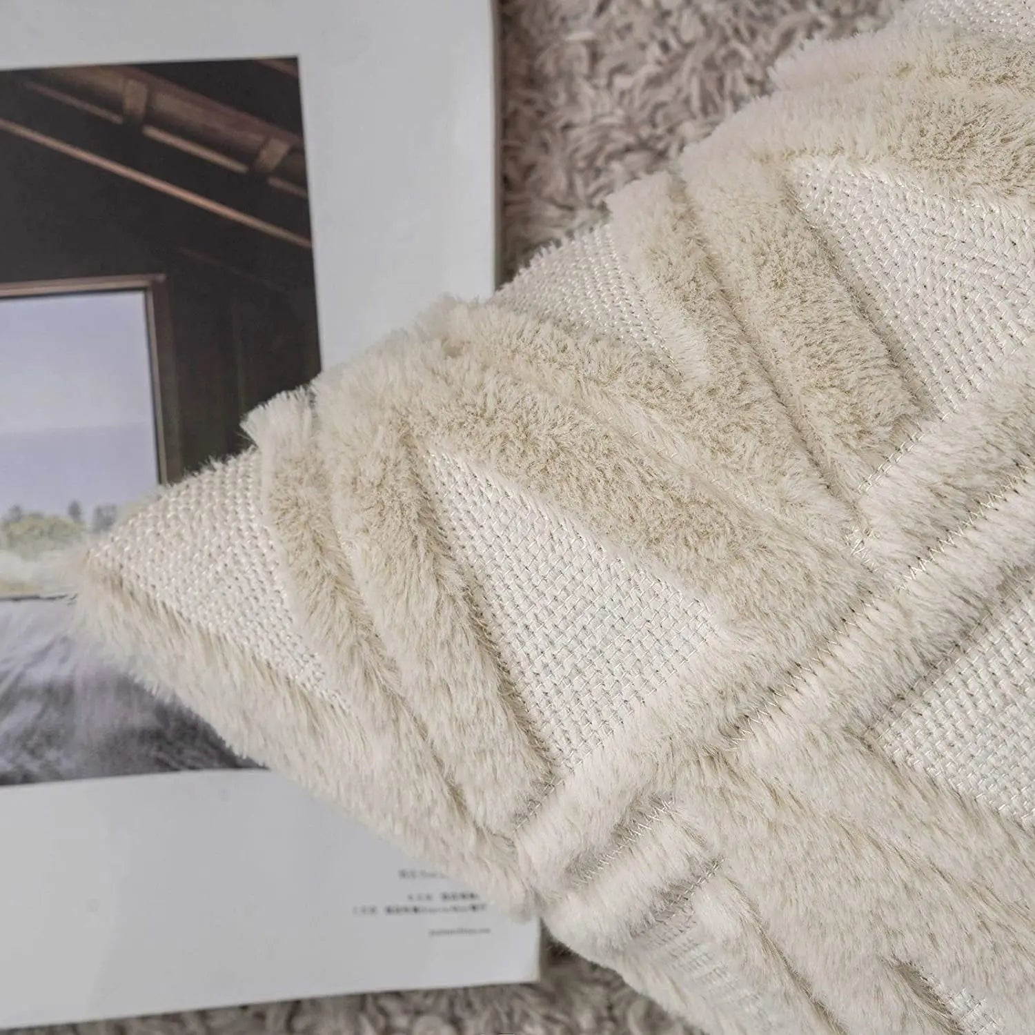 Capa de almofada Bordada de Pelúcia Quadrada Estilo Nórdico LAR DA ANA