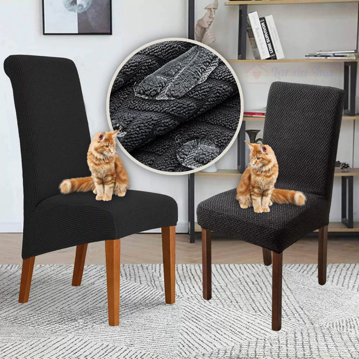 Kit Capas de Cadeira Impermeável - Tecido Jacquard lar da ana preto