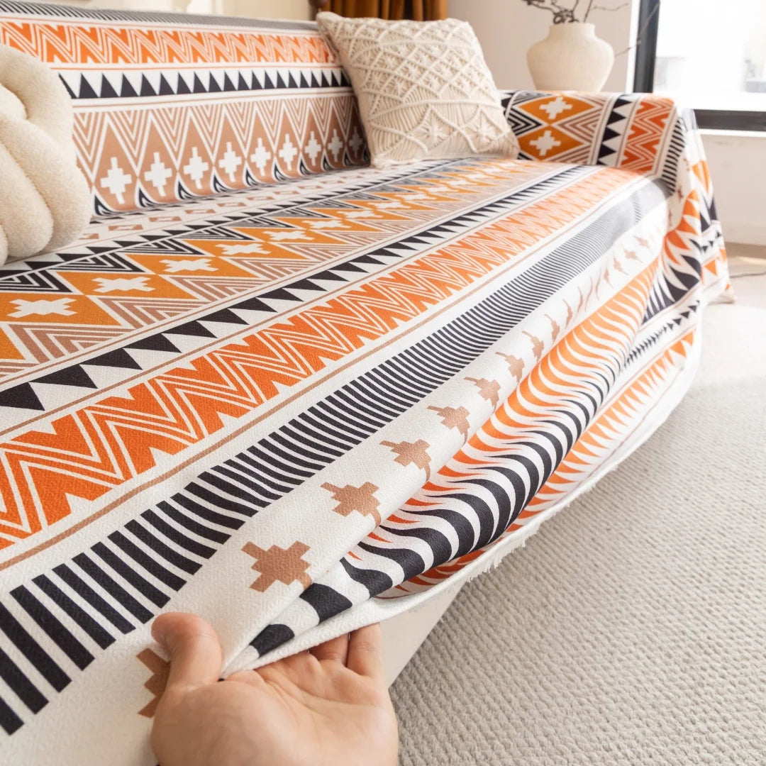Manta de Sofá Estilo Boho Geométrico – Protetor Decorativo Lar da Ana