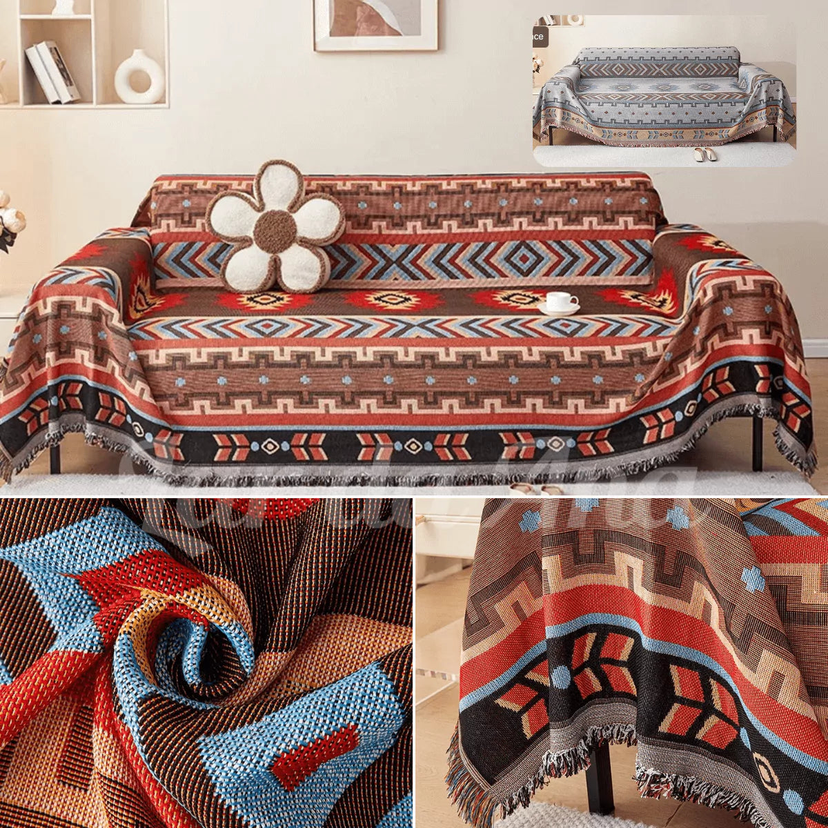 Manta para Sofá Decorativa Dupla Face em Chenille Anti Gato Tribal Terra lar da ana