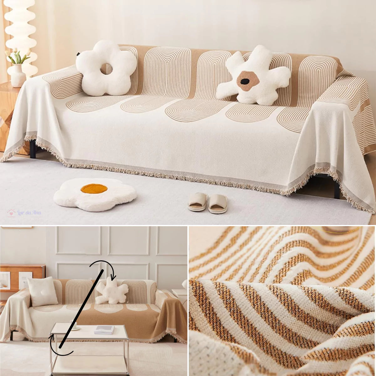 Manta para Sofá Decorativa Dupla Face em Chenille Anti Gato bege 01 lar da ana