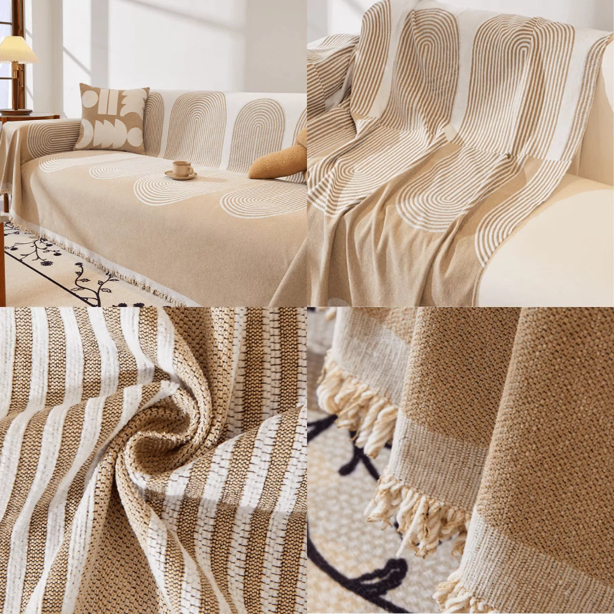 Manta para Sofá Decorativa Dupla Face em Chenille Anti Gato bege 01 lar da ana