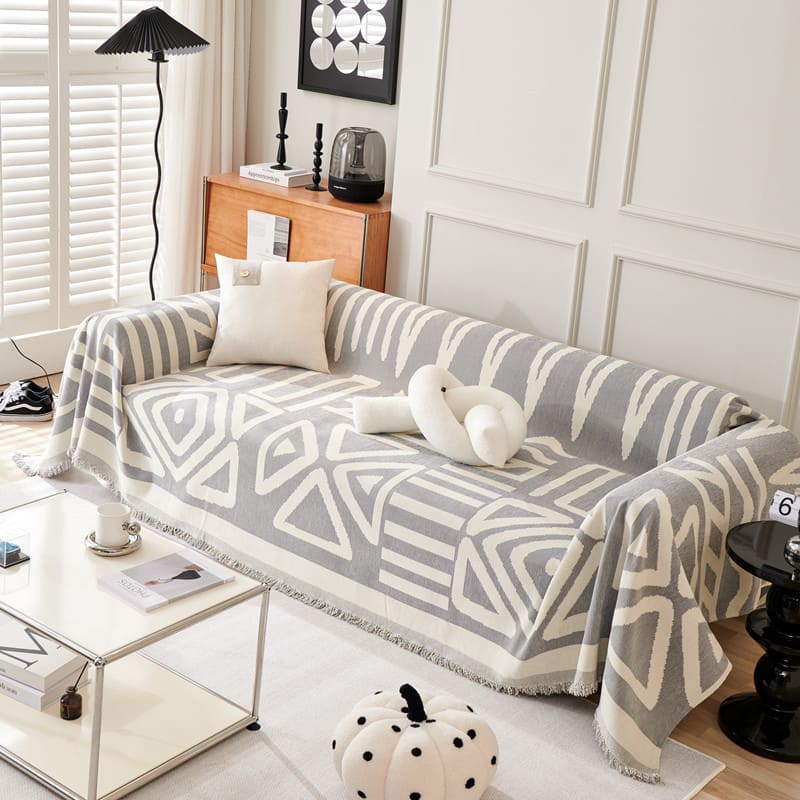 Manta para Sofá Decorativa Dupla Face em Chenille Anti Gato cinza 02 lar da ana