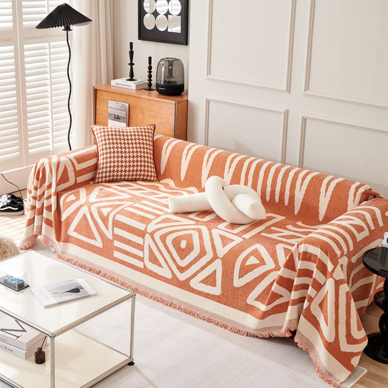 Manta para Sofá Decorativa Dupla Face em Chenille Anti Gato laranja 02 lar da ana