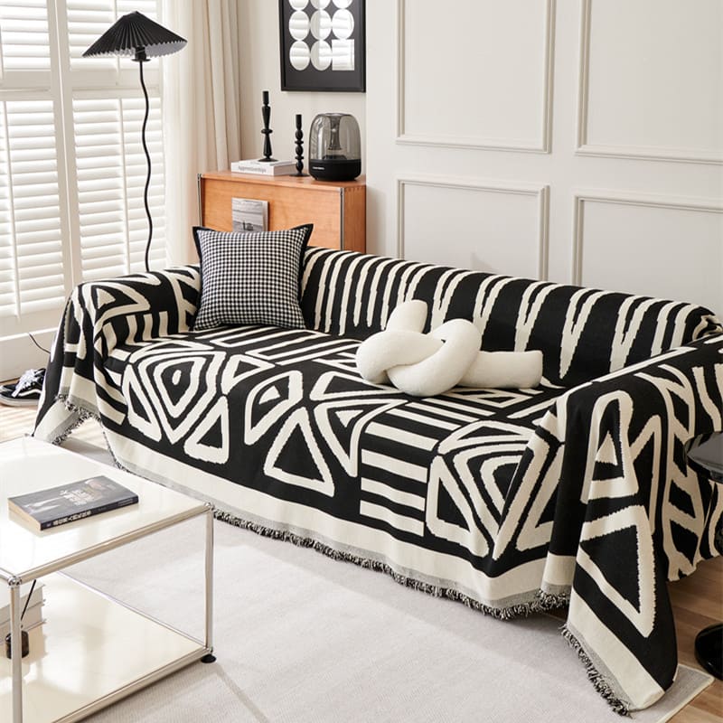 Manta para Sofá Decorativa Dupla Face em Chenille Anti Gato preta 02 lar da ana
