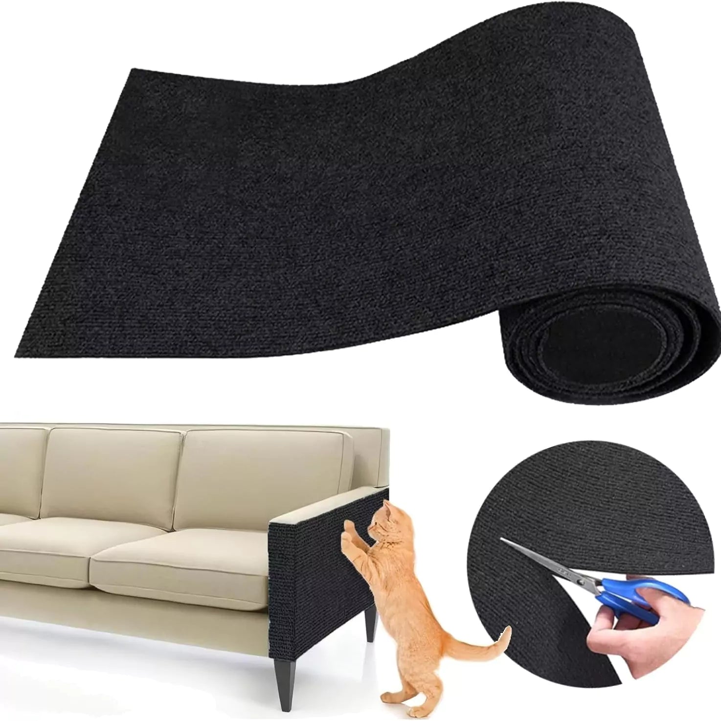 Protetor de Sofá Anti Gatos - Tecido Arranhador Adesivo para Móveis | Lar da Ana preto