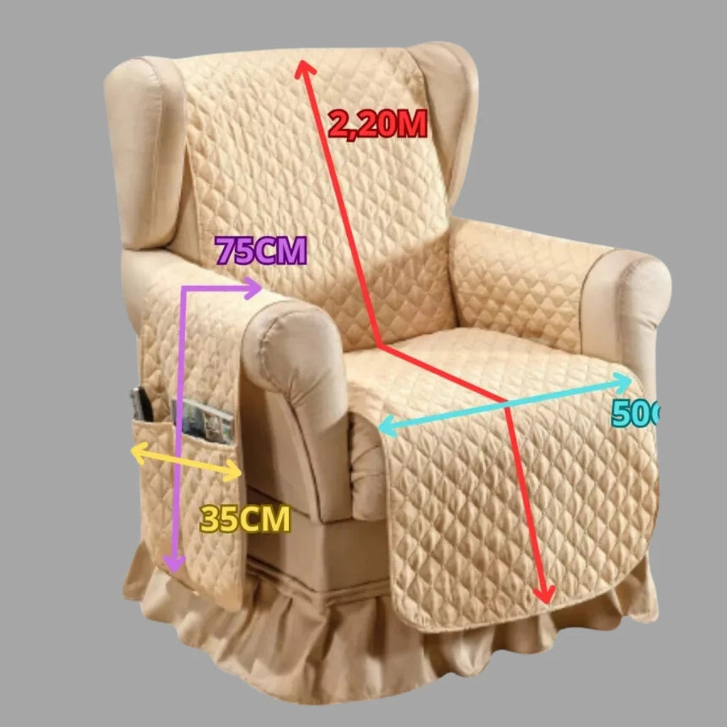 Protetor de Sofá Impermeável Dupla Face Matelado com Porta-Objetos Lar da Ana