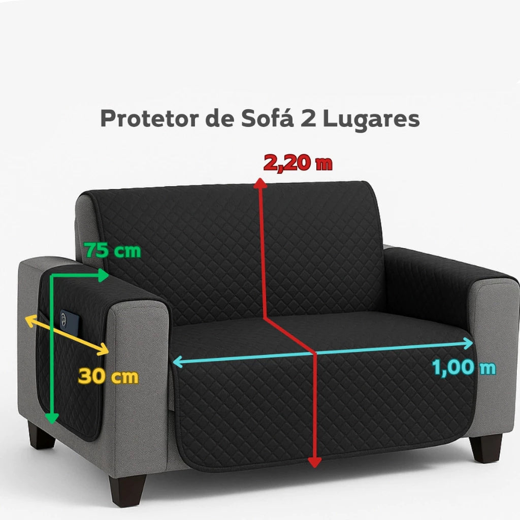 Protetor de Sofá Impermeável Dupla Face Matelado com Porta-Objetos Lar da Ana