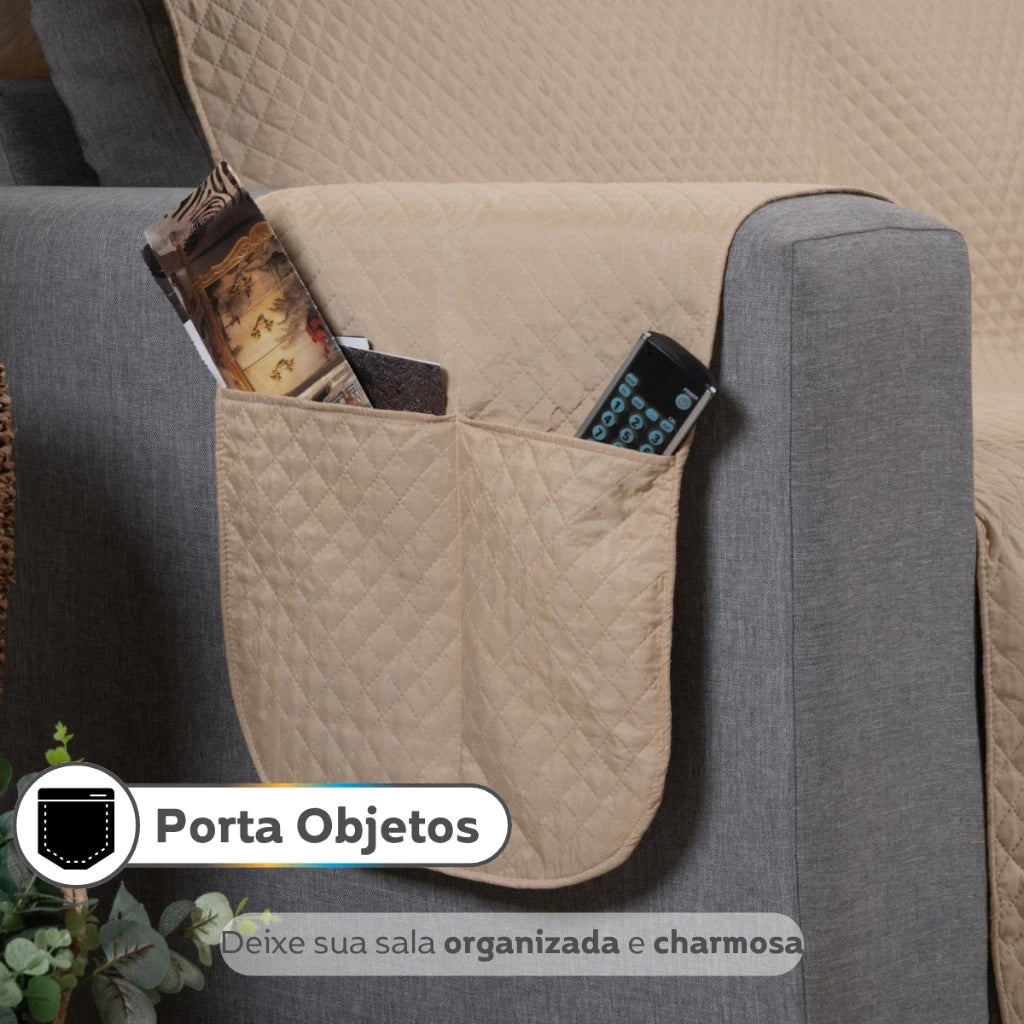 Protetor de Sofá Impermeável Dupla Face Matelado com Porta-Objetos Lar da Ana
