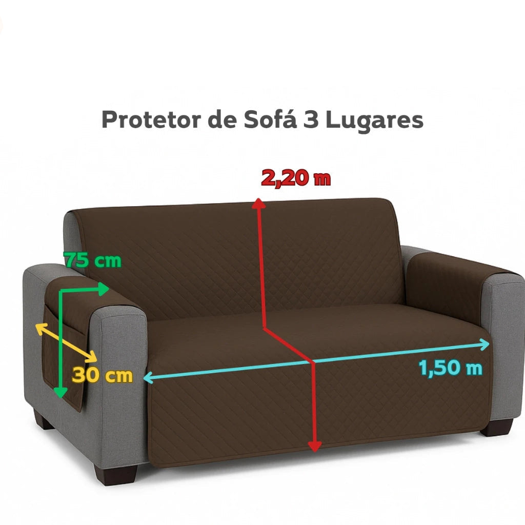Protetor de Sofá Impermeável Dupla Face Matelado com Porta-Objetos Lar da Ana