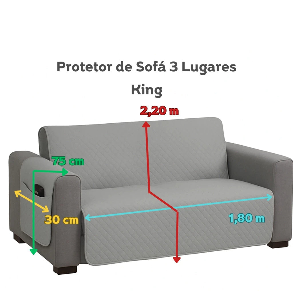 Protetor de Sofá Impermeável Dupla Face Matelado com Porta-Objetos Lar da Ana