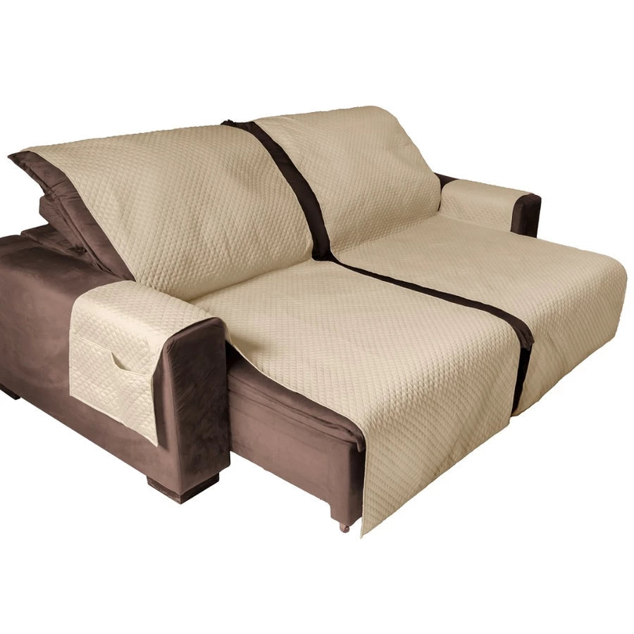 Protetor de Sofá Retrátil Impermeável Matelado com Porta-Objetos - 2 Lugares/Módulos Lar da Ana