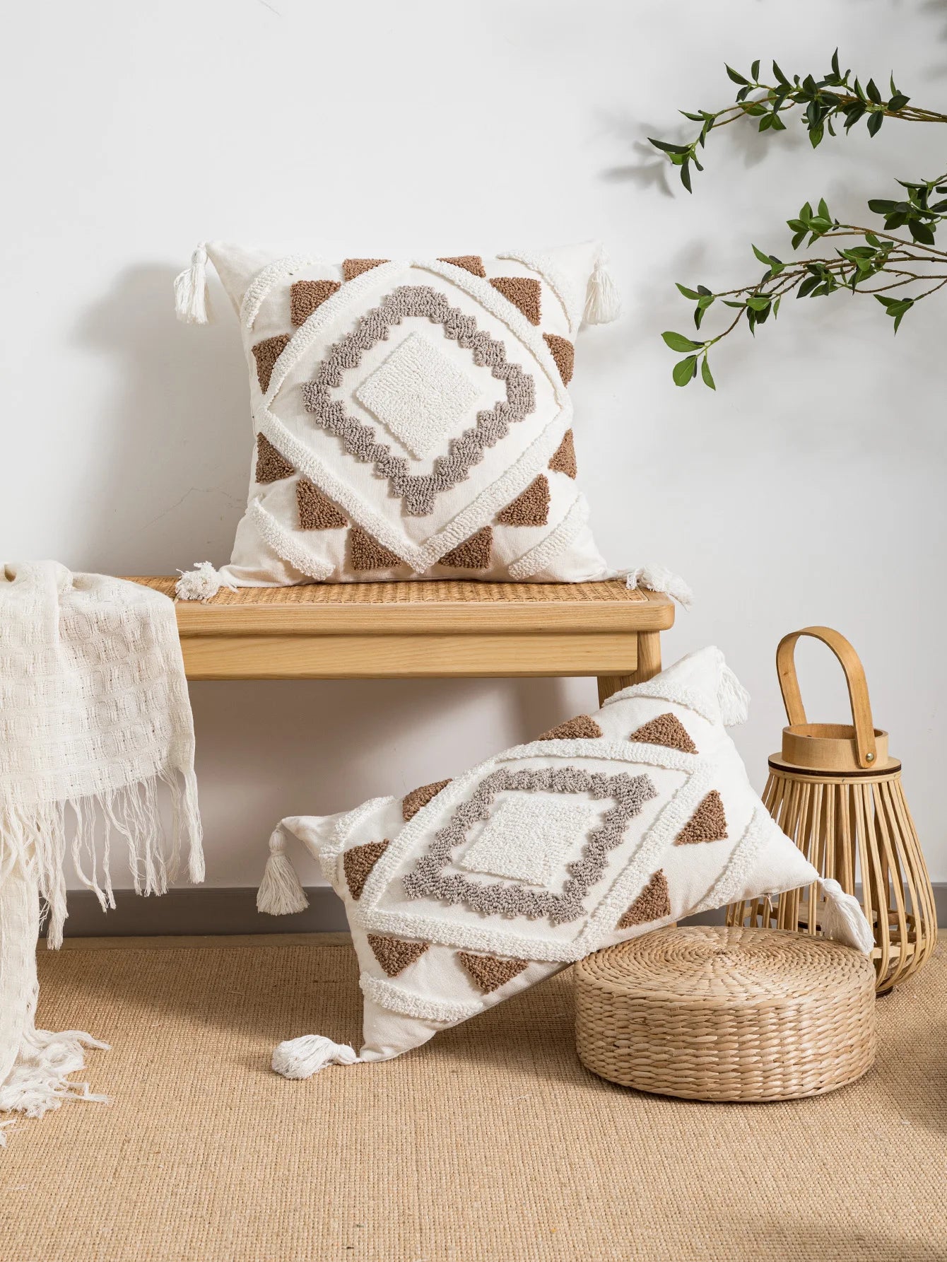 Capa de almofada série Geométrica Multicor em Algodão boêmio Bordado lar da ana