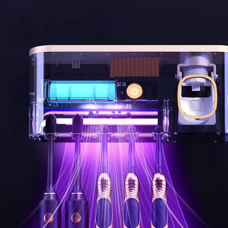 Porta Escova de Dente para Banheiro Suporte de Parede 3 em 1 com Luz UV ouro negro lar da ana