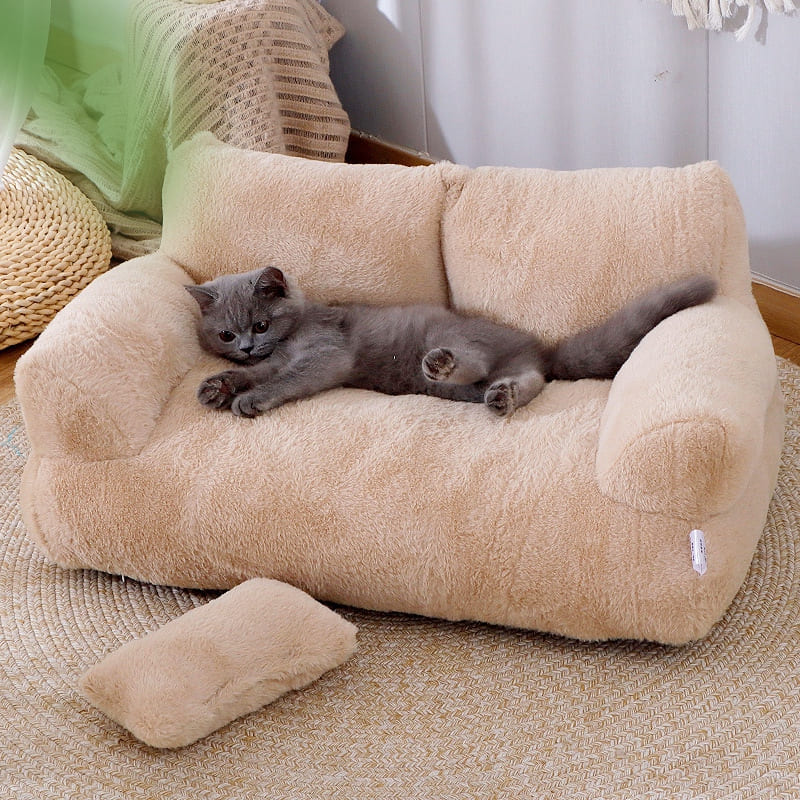 Sofá para Cachorro e Gato - Sofazinho Pet khaki pelúcia lar da ana