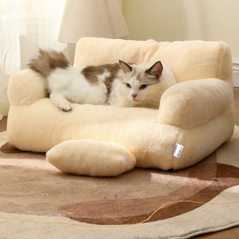 Sofá para Cachorro e Gato - Sofazinho Pet bege pelúcia lar da ana