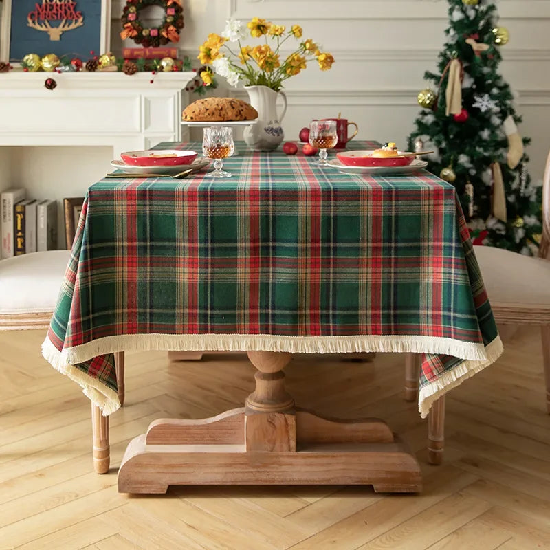 Toalha de Mesa Xadrez Natalina com Borda em Franja – Decoração de Natal Lar da Ana