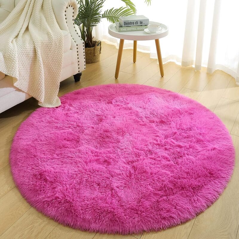 Tapete para Sala Redondo Peludo Antiderrapante rosa