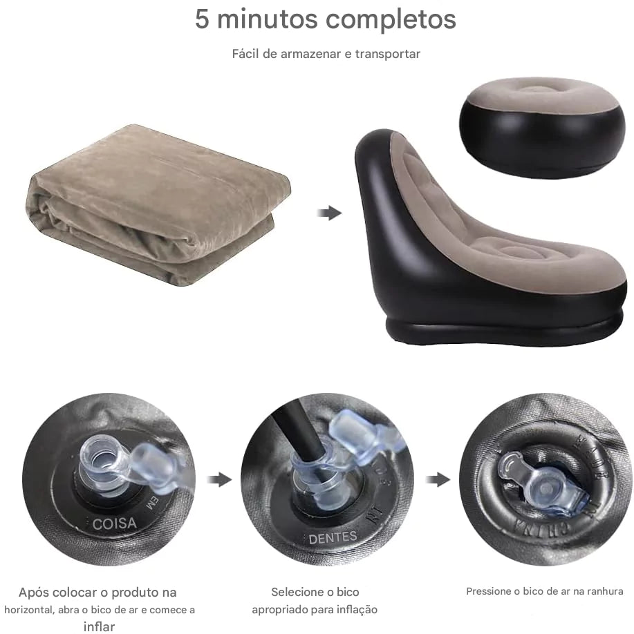 Conjunto Poltrona Inflável + Apoio de Pé para Descanso Leitura lar da ana