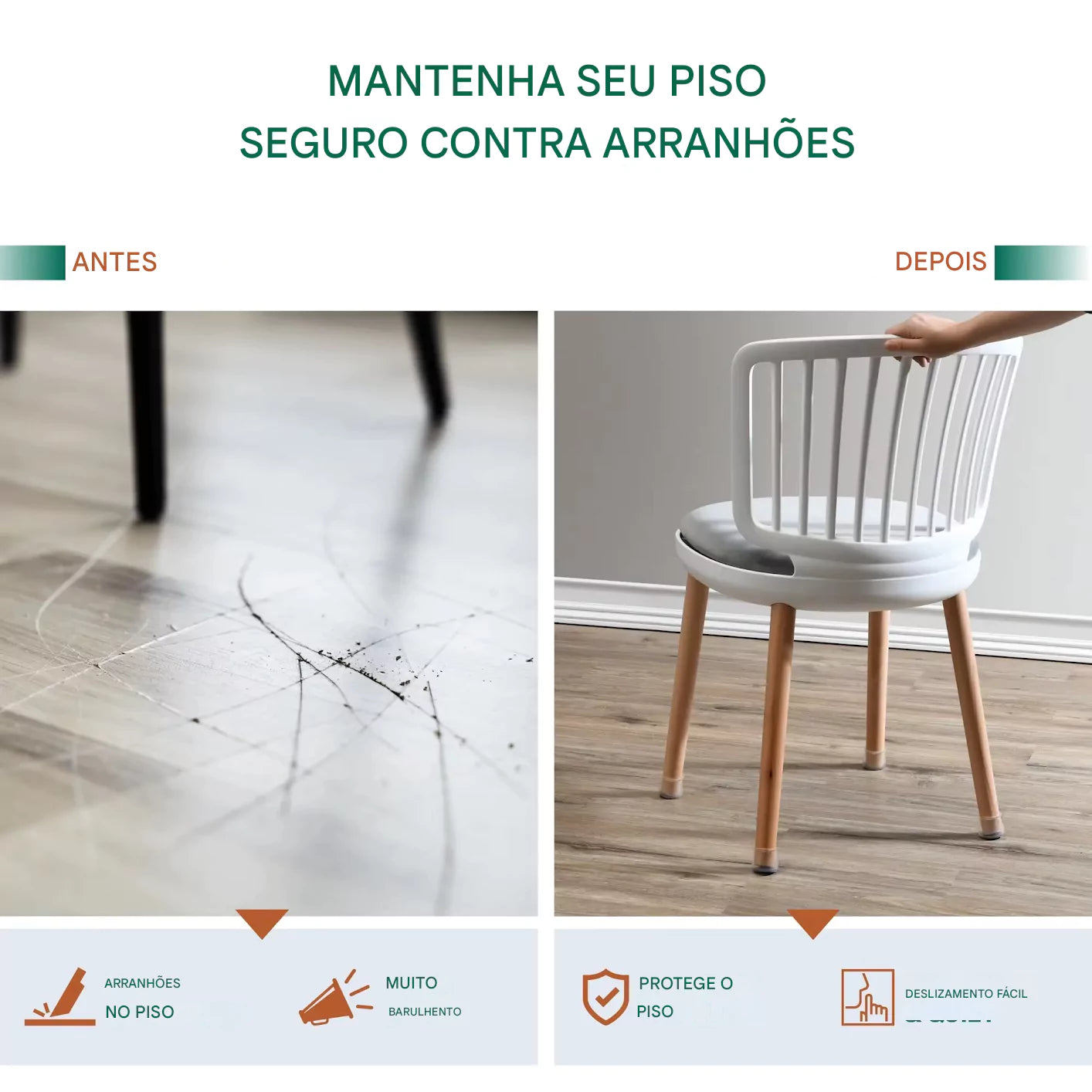 Protetores de Piso em Silicone para Pés de Cadeiras transparente compre 8 leve 28 lar da ana