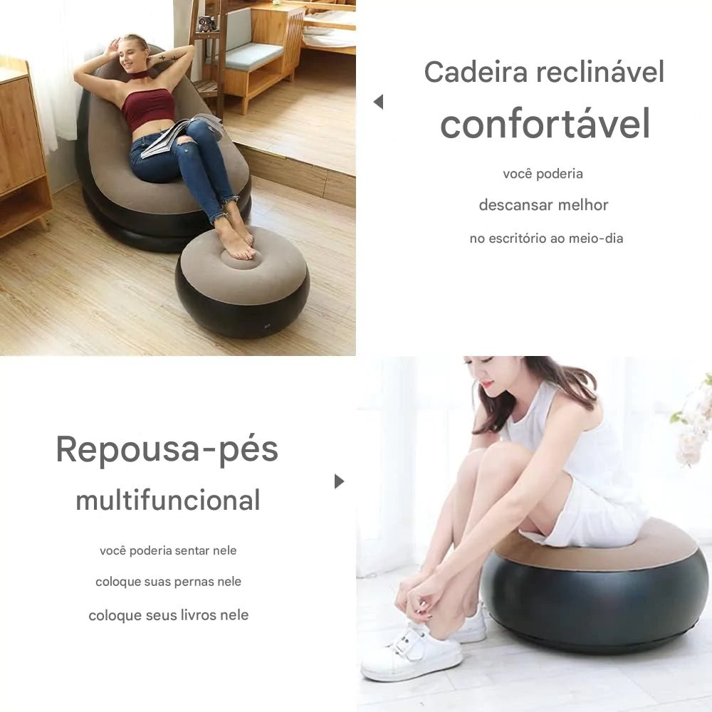 Conjunto Poltrona Inflável + Apoio de Pé para Descanso Leitura lar da ana