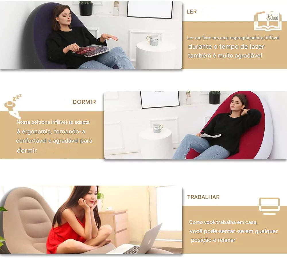 Conjunto Poltrona Inflável + Apoio de Pé para Descanso Leitura lar da ana
