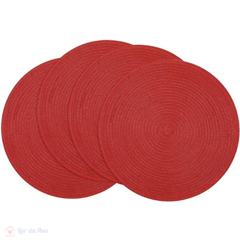 Jogo Americano Redondo Tecido Trançado 4 peças lar da ana vermelho natal