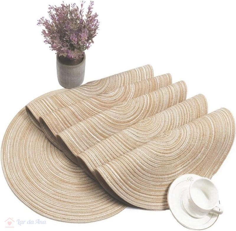 Jogo Americano Redondo Tecido Trançado 4 peças lar da ana