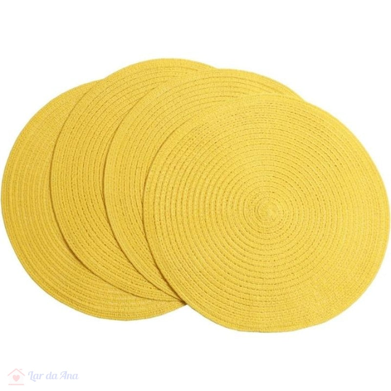 Jogo Americano Redondo Tecido Trançado 4 peças lar da ana amarelo