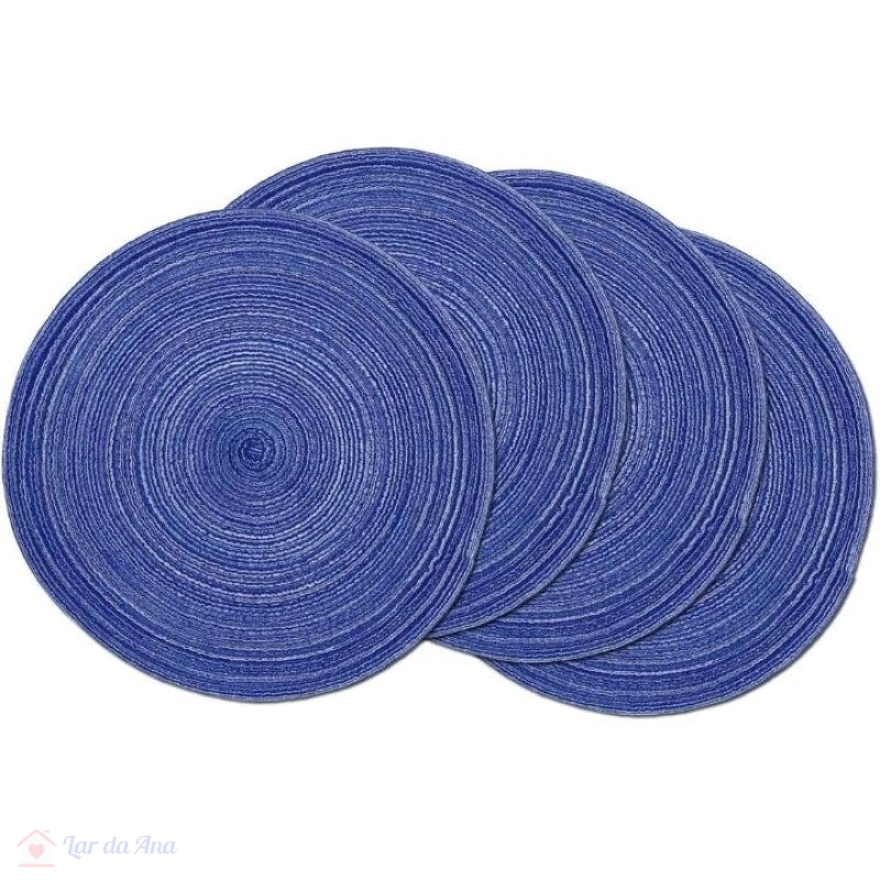 Jogo Americano Redondo Tecido Trançado 4 peças lar da ana azul