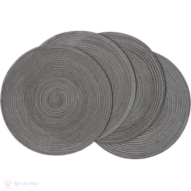 Jogo Americano Redondo Tecido Trançado 4 peças lar da ana cinza