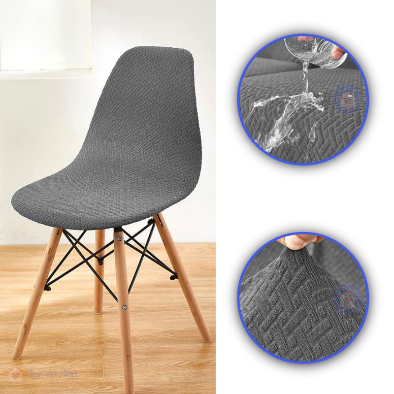 Kit Capas de Cadeira Eames Eiffel - Tecido Jacquard Lar da Ana cinza escuro