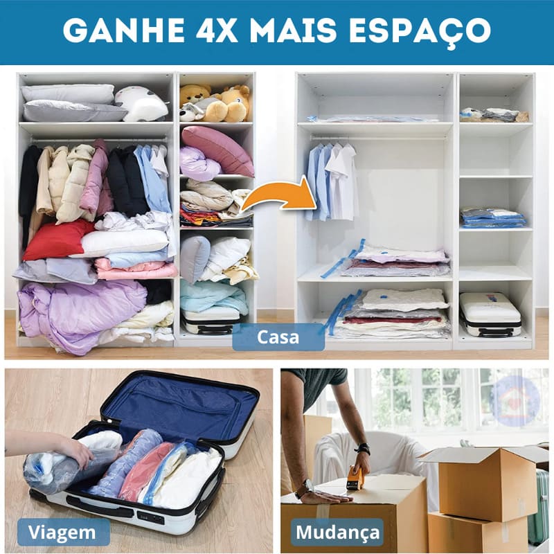 Saco à Vácuo para Embalar Roupas, Edredom, Cobertor, Mala, Viagem Lar da Ana
