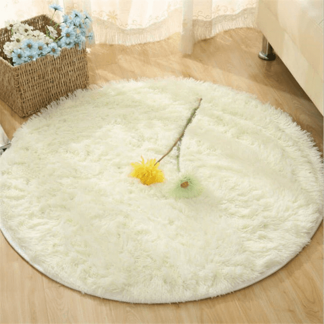 Tapete para Sala Redondo Peludo Antiderrapante branco