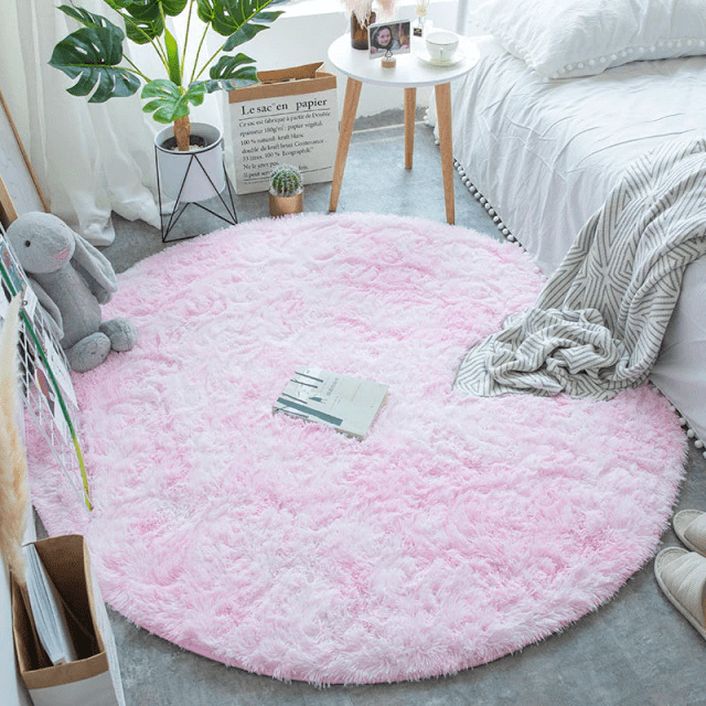 Tapete para Sala Redondo Peludo Antiderrapante rosa claro