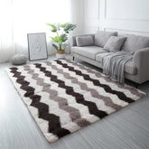 Tapete para Sala Retangular Peludo Estampado Branco Marrom