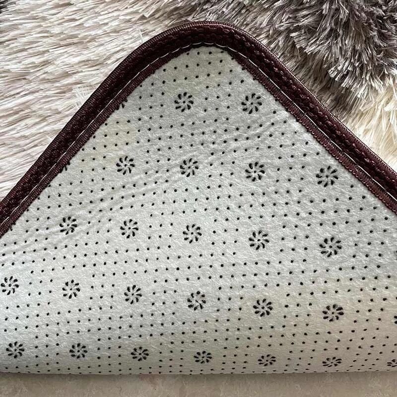 Tapete para Sala Retangular Peludo Estampado Branco Marrom