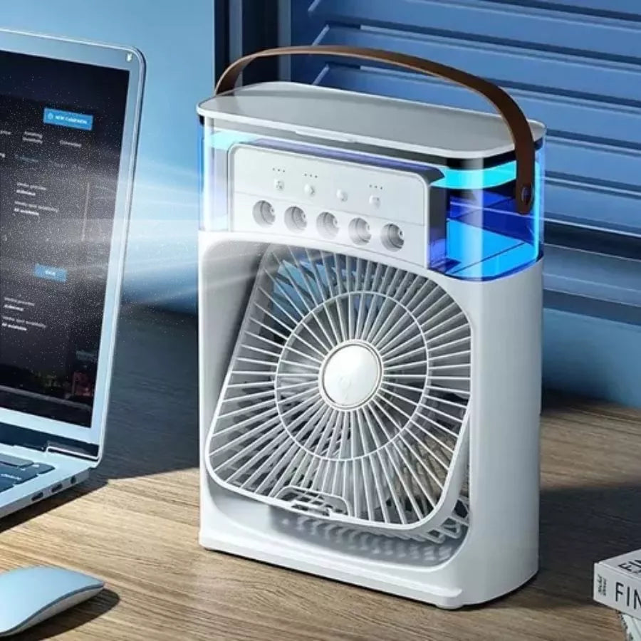 Mini Climatizador Portátil USB com Reservatório de Água e LED – Ventilador Umidificador 3 Velocidades Lar da Ana