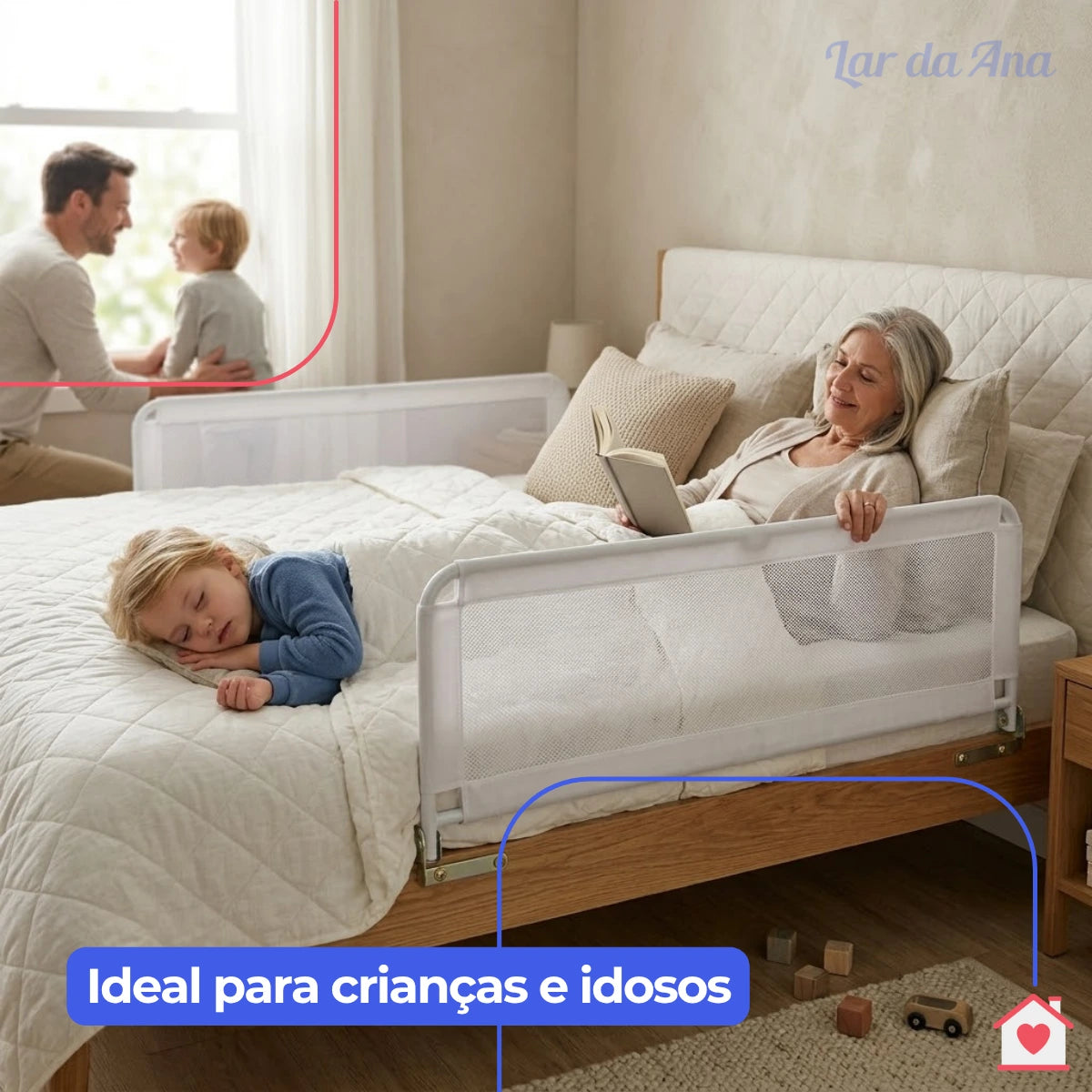 Grade de Cama Dobrável com Tela de Segurança Lar da Ana