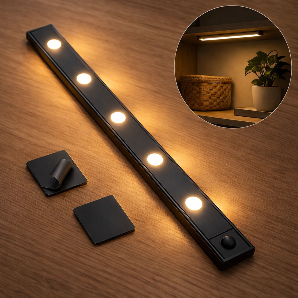 Luminária sem fio com Fita dupla face Magnética para Armário, Cozinha Lar da Ana